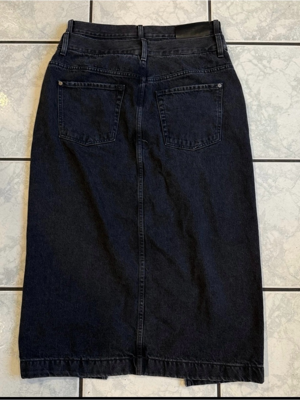 NWOT 7 For All Mankind Black Denim Midi Skirt - Picture 3 of 4
